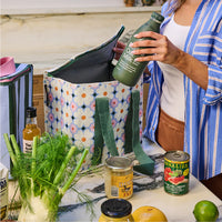 Behind The Trees - Square fabric bag with floral pattern and green handle on a white background - Project Ten - Medium Insulated Tote – Daisy