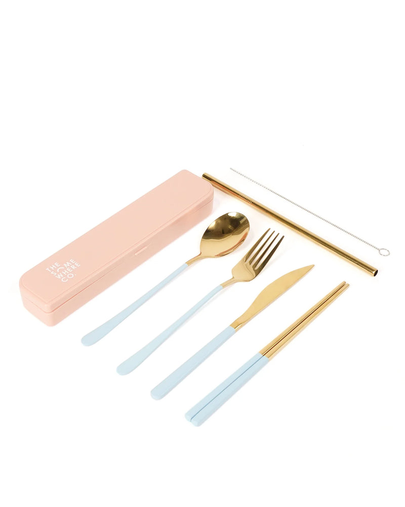 The Somewhere Co. - Take Me Away Cutlery Kit - Gold with Powder Blue Handle