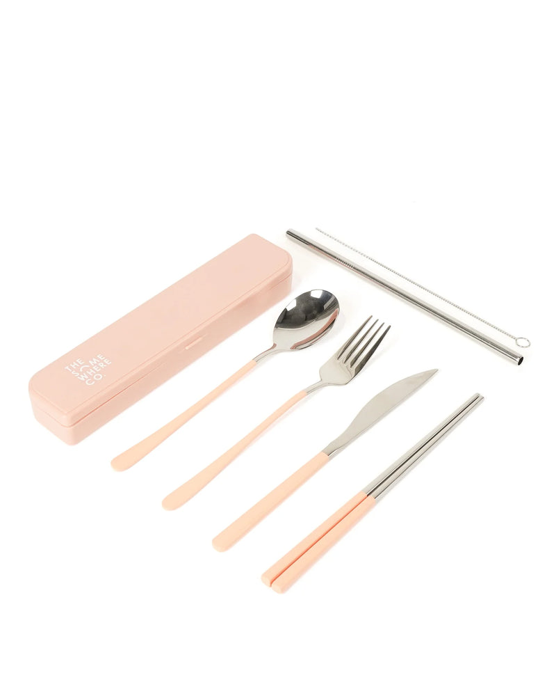 The Somewhere Co. - Take Me Away Cutlery Kit - Silver with Blush Handle