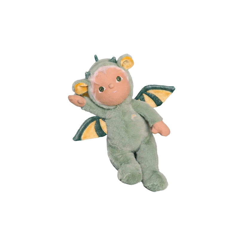 Behind The Trees - Plush toy dragon with a baby-like face on a white background - Olli Ella - Dinky Dinkum - Dax Dragon