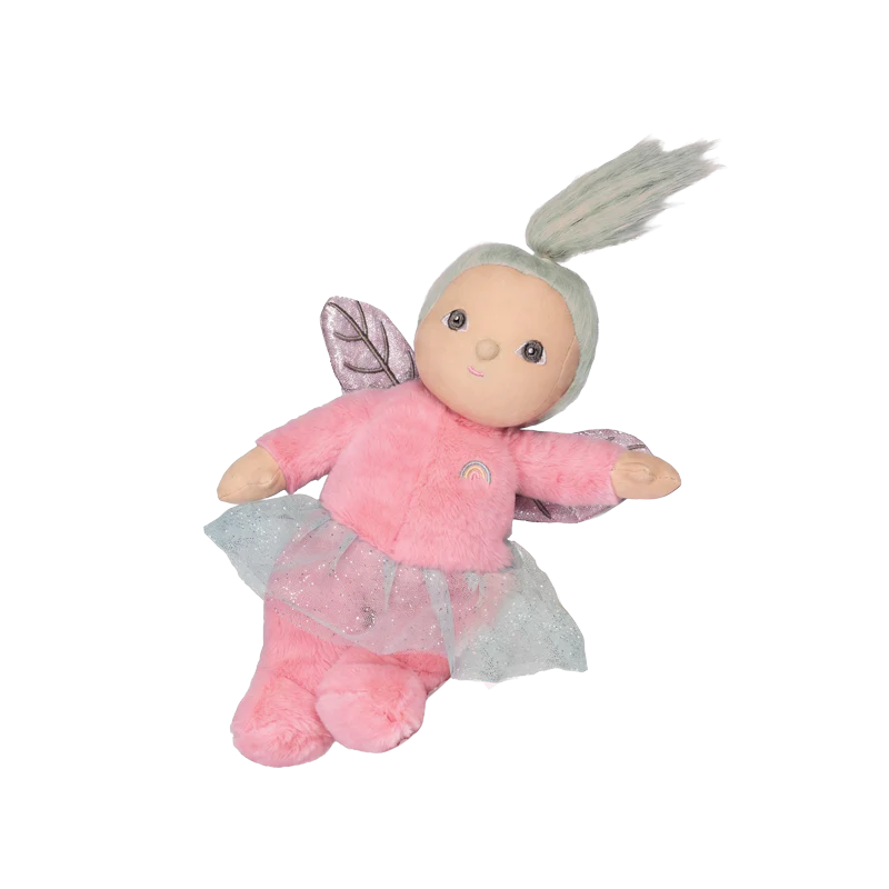 Behind The Trees - Plush fairy toy with pink outfit and green hair on a pastel background - Olli Ella - Dinky Dinkum - Fifi Fairy