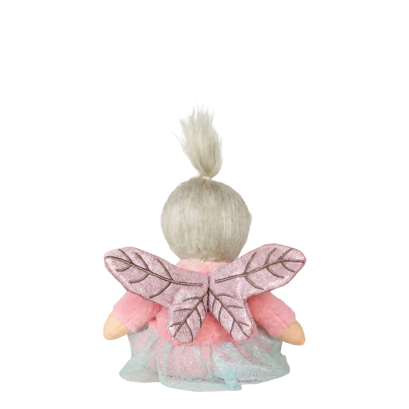 Behind The Trees - Plush fairy toy with pink outfit and green hair on a pastel background - Olli Ella - Dinky Dinkum - Fifi Fairy