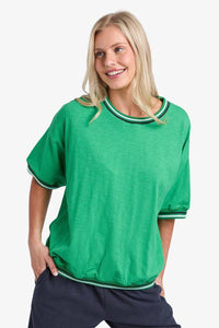 Elm - Sweat - Faye Short Sleeve - Green, Navy & White