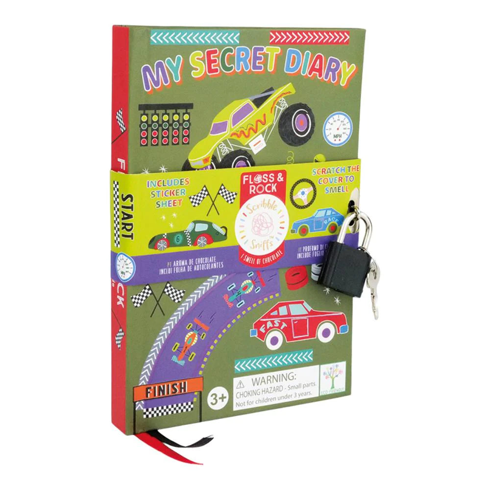 Behind The Trees - Floss &amp; Rock My Secret Scented Diary – Cars - Children's secret diary with car-themed design on a white background - Floss & Rock My Secret Scented Diary – Cars