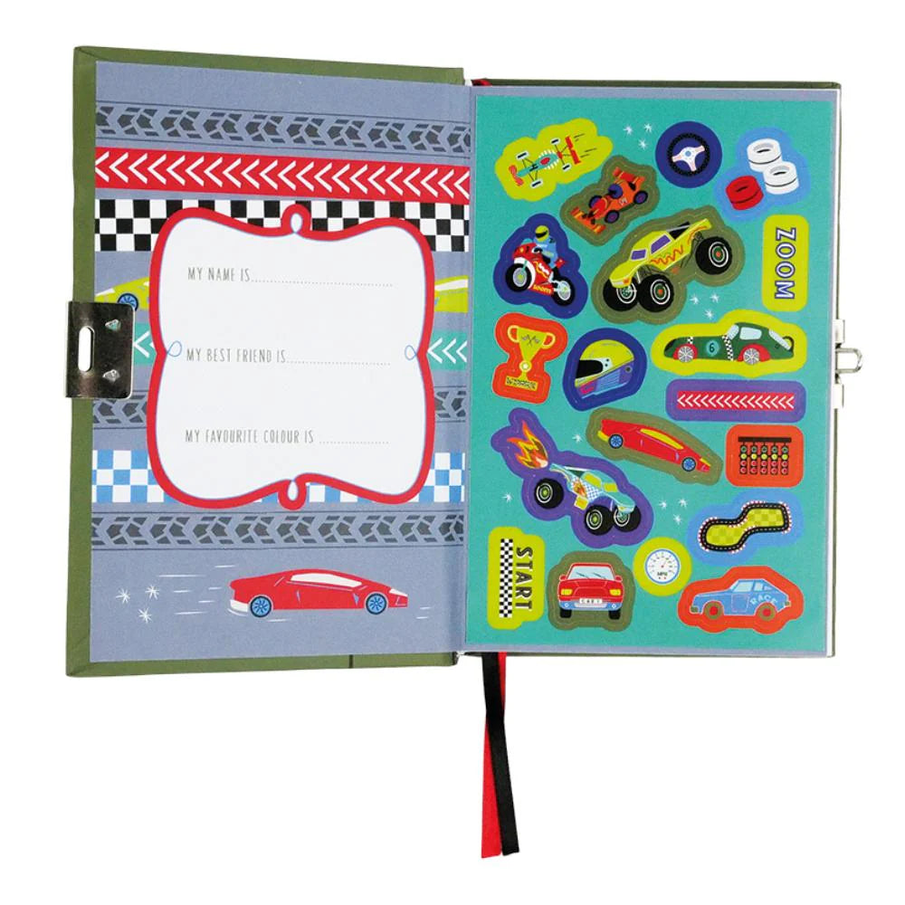 Behind The Trees - Floss &amp; Rock My Secret Scented Diary – Cars - Children's secret diary with car-themed design on a white background - Floss & Rock My Secret Scented Diary – Cars