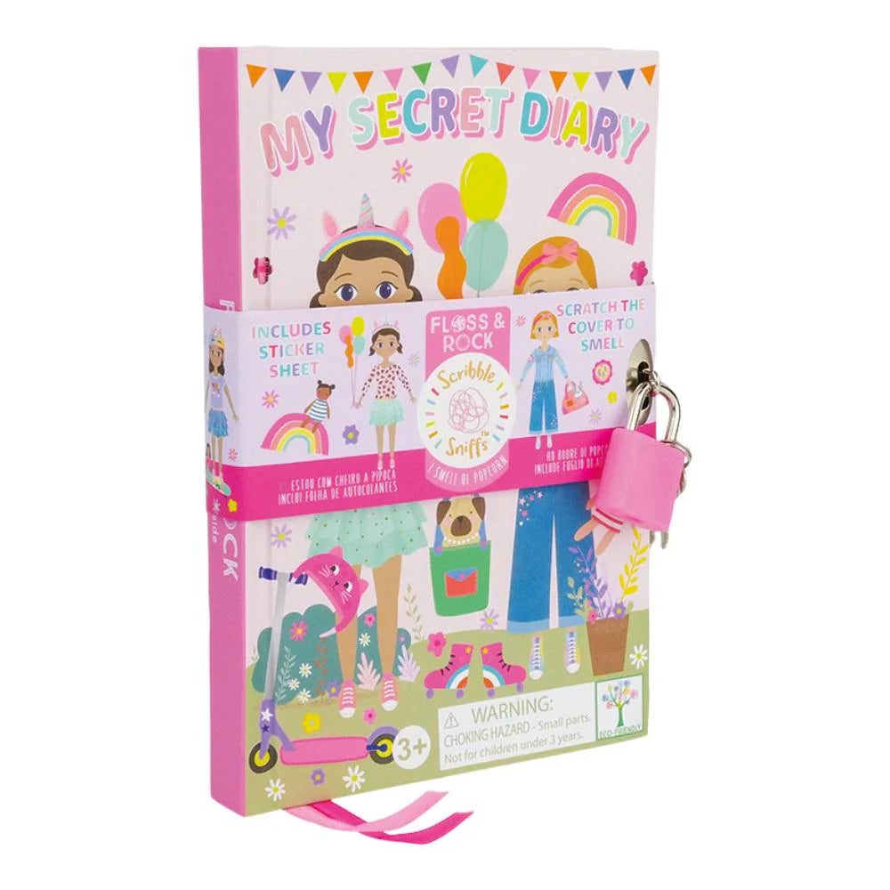 Behind The Trees - Children's diary with colorful illustrations and a pink lock on a white background - Floss &amp; Rock My Secret Scented Diary – Bestfriends 