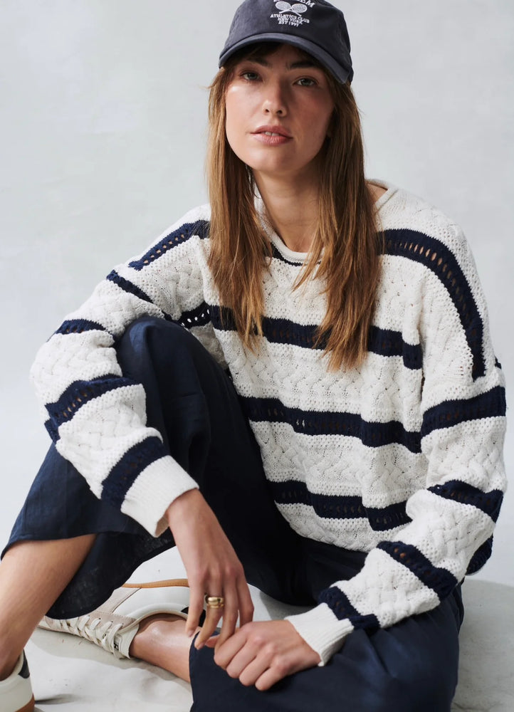 Behind The Trees - Little Lies - Arty Sweater - Navy Stripe - lightweight sweater - knitted sweater - tran - seasonal clothing - knitwear under $80