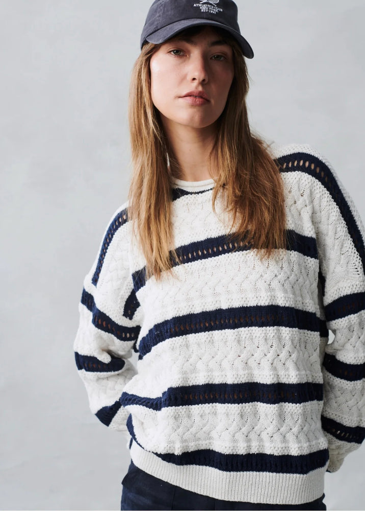 Behind The Trees - Little Lies - Arty Sweater - Navy Stripe - lightweight sweater - knitted sweater - tran - seasonal clothing - knitwear under $80