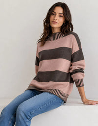 Miss Marlow - Gigi Wool Blend Stripe Knit - Chocolate/Nutmeg