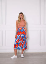 Leoni - Blossom Pleated Skirt - Orange Floral