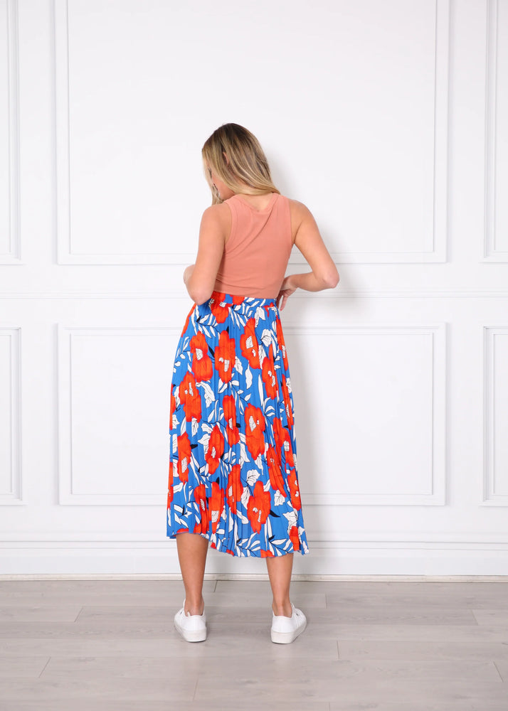 Behind The Trees - Leoni - Blossom Pleated Skirt - Orange Floral - Floral Skirt under $90 - summer skirt
