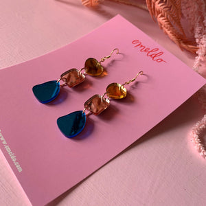 Emeldo - Earrings - Vera - Gold, Rose + Blue Mirror