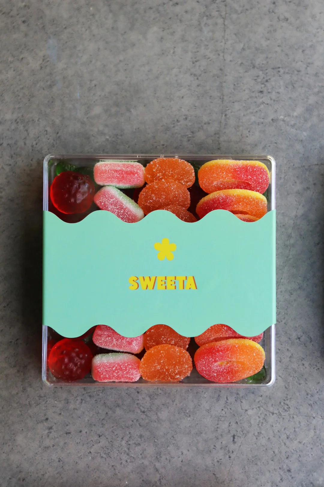 Behind The Trees - Box of colorful gummy bears with 'SWEETA' branding on a gray background - Sweeta - Fruit Salad Gummy Platter 260g