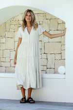 Behind The Trees - Miss Marlow - Linen Button Tier Midi Dress - Natural - linen dress under $100 - summer dress - christmas day dress