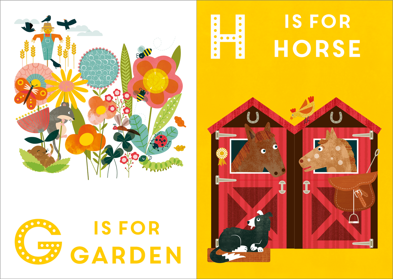 Behind The Trees - Alphabet book cover with colorful illustrations of letters and corresponding images. - Really Decent Books - Keepsake - Letters