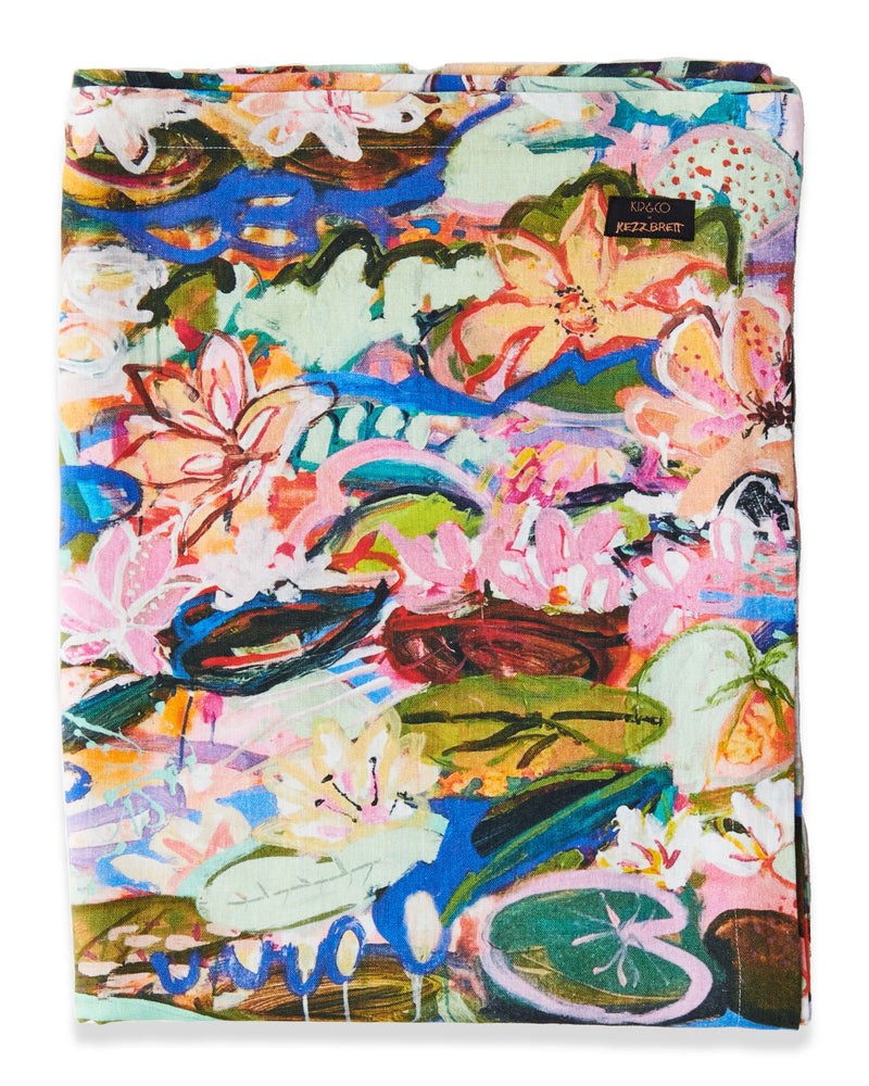 Kip & Co x Kezz Brett - Linen Tablecloth One Size - Waterlily Waterway