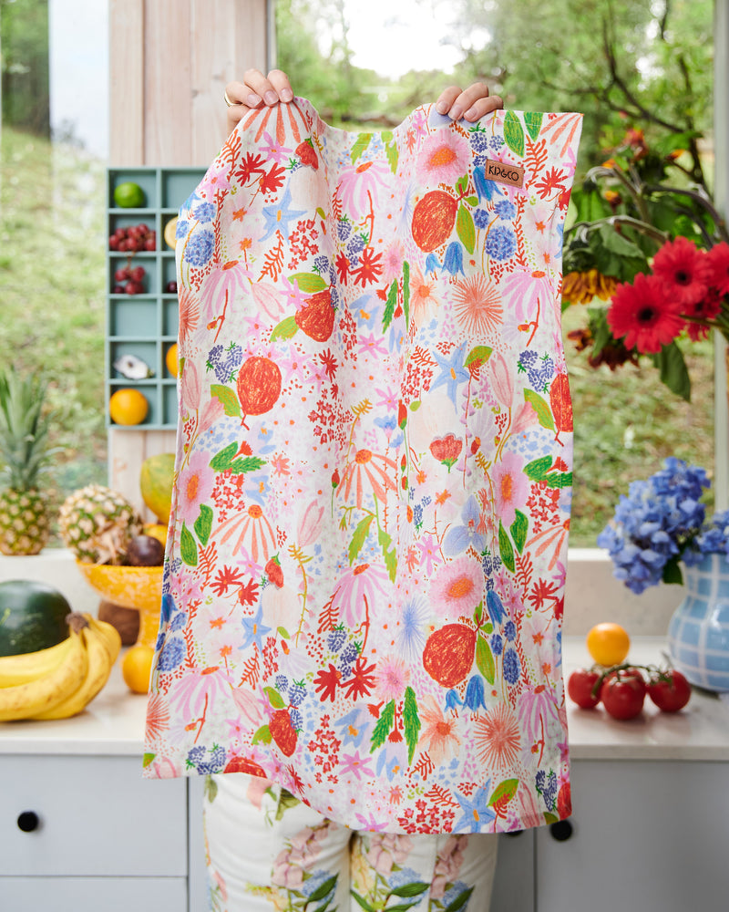 Behind The Trees - Kip &amp; Co - Linen Tea Towel - Meandering Meadow - linen tea towel - best tea towel - fun and colourful tea towels