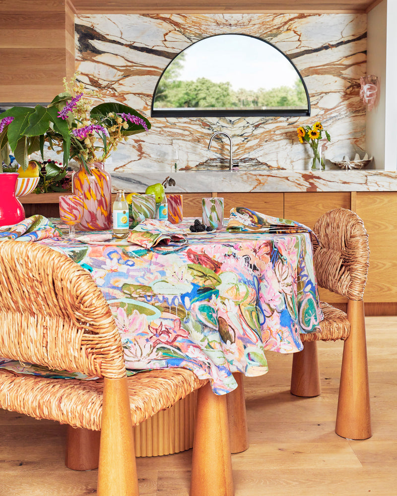 Kip & Co x Kezz Brett - Linen Tablecloth One Size - Waterlily Waterway