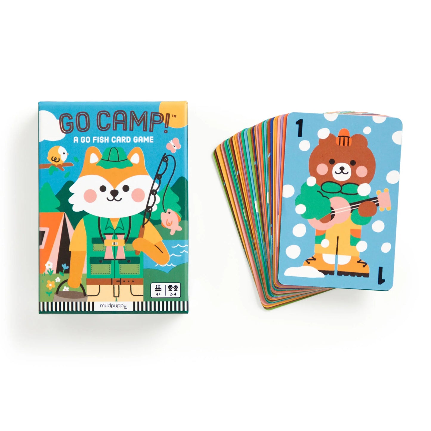 Behind The Trees - Card game box titled 'GO CAMP!' with a cartoon fox character on a white background - Mudpuppy Playing Cards - Go Camp! A Go Fish Card Game