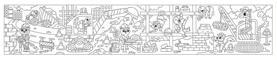 Behind The Trees - Box of coloring roll with crayons on a white background - Mudpuppy - Colouring Roll - Construction Site