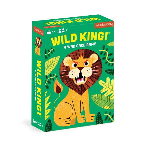 Behind The Trees - Card game box titled 'Wild King' with a lion illustration on a green background - Mudpuppy Playing Cards - Wild King