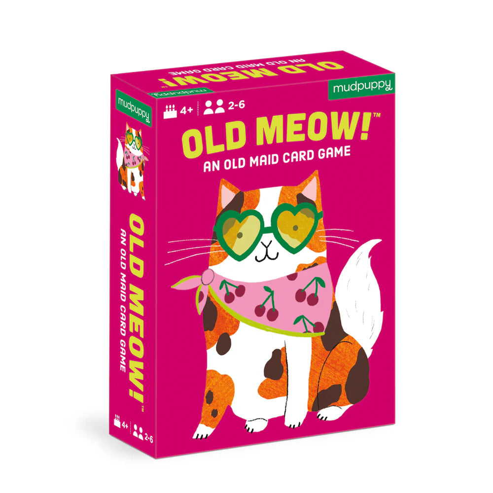 Behind The Trees - Card game box titled 'Old Meow!' with a cat illustration on a pink background - Mudpuppy Playing Cards - Old Meow