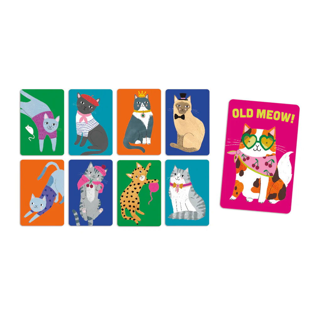 Behind The Trees - Card game box titled 'Old Meow!' with a cat illustration on a pink background - Mudpuppy Playing Cards - Old Meow