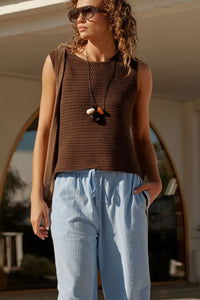 Ceres Life -Margot Mesh Knit Tank - Chocolate