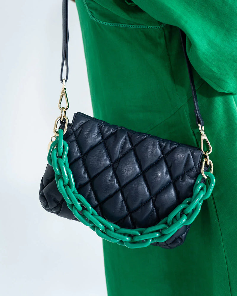 Behind The Trees - Elms + King - Milano Crossbody - French Navy - quilted handbag - chunky chain strap - unique handbag