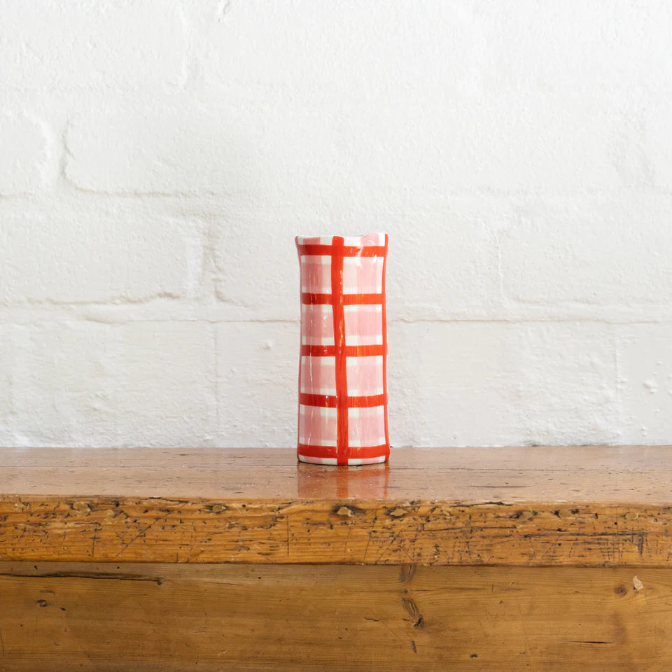 Noss. - Gingham Vase - Small - Pink + Red