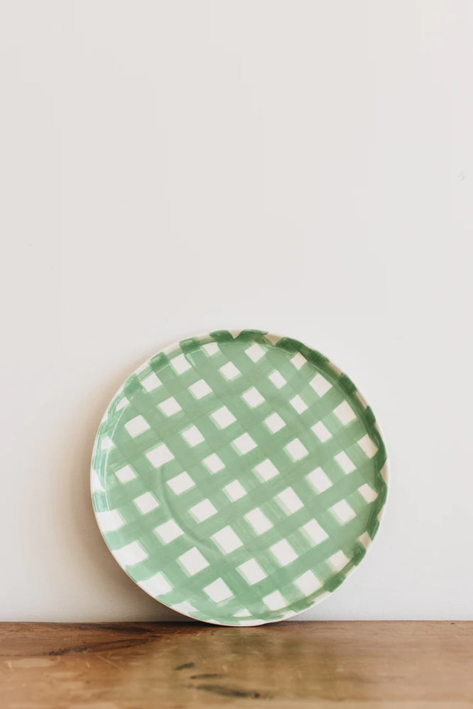 
                
                    Load image into Gallery viewer, Behind The Trees - Noss. - Gingham Platter - Green - Round Serving Platter - unique tableware - christmas gift under $90
                
            