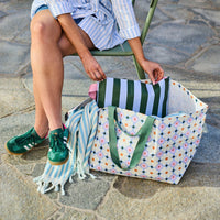 Behind The Trees - Colorful patterned tote bag with green handles on a white background - Project Ten - Oversized Tote - Daisy