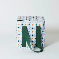 Behind The Trees - Square fabric bag with floral pattern and green handle on a white background - Project Ten - Medium Insulated Tote – Daisy