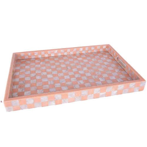 Behind The Trees - DWBH Homewares - Resin Check Print Tray - Blush - home decor - homewares - unique homewares