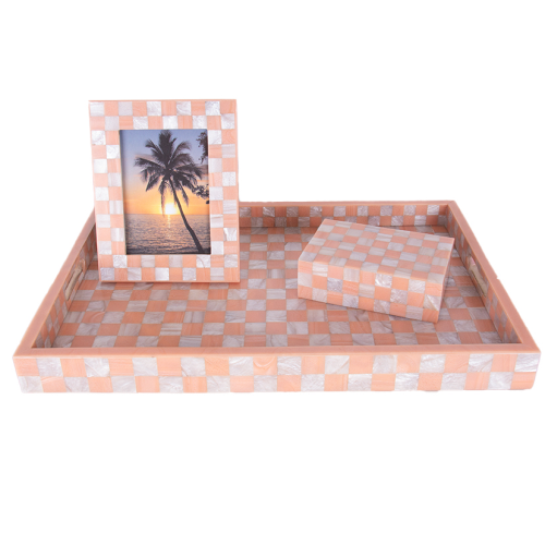 Behind The Trees - DWBH Homewares - Resin Check Print Tray - Blush - home decor - homewares - unique homewares