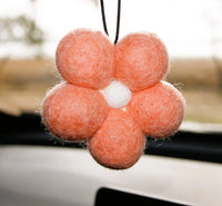 Behind The Trees - Pink flower-shaped car air freshener hanging on a car's rearview mirror - Fresh Ballz - Peach Daisy - Lemongrass & Persian Lime Fragrance - Smelly Balls