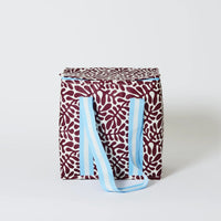 Behind The Trees - Patterned bag with blue accents on a white background - Project Ten - Medium Insulated Tote – Coral