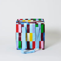 Behind The Trees - Colorful checkered bag with a strap on a white background - Project Ten - Medium Insulated Tote – Multi Stripe