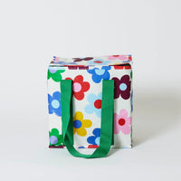 Behind The Trees - Colorful floral-patterned bag with green handles on a white background - Project Ten - Medium Insulated Tote – Sunny Floral