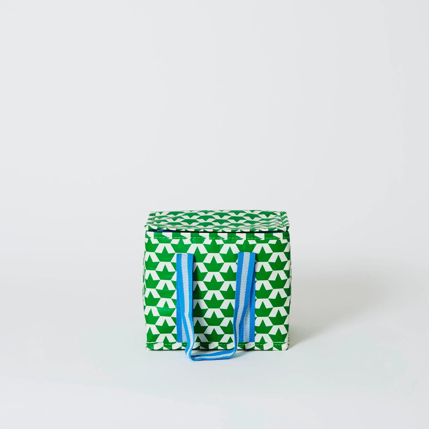 Behind The Trees - Green and white patterned bag with blue straps on a light gray background - Project Ten - Mini Insulated Tote - Boats
