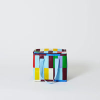 Behind The Trees - Colorful geometric-patterned bag on a white background - Project Ten - Mini Insulated Tote - Multi Stripe