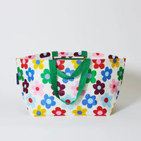 Behind The Trees - Colorful floral-patterned bag with green handles on a white background - Project Ten - Oversized Tote - Sunny Floral