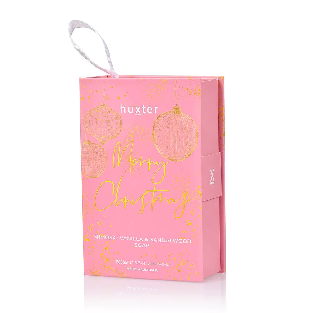 Huxter - Soap Book Hanging - Pink 'Merry Christmas' - Xmas Baubles - 200mg