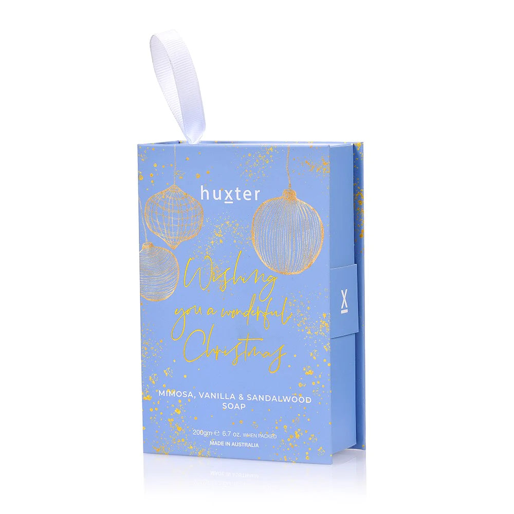 Huxter - Soap Book Hanging - Blue 'Wishing You A Wonderful Christmas' - Xmas Baubles - 200mg