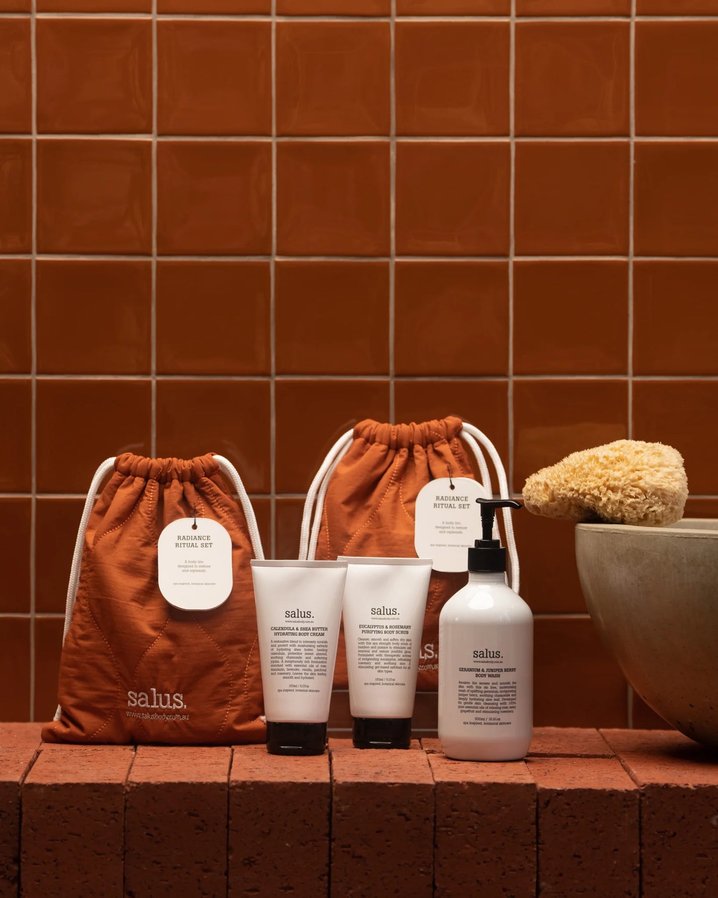 Behind The Trees - Salus skincare product set with drawstring bag on a white background - Salus - Set - Radiance Ritual Set