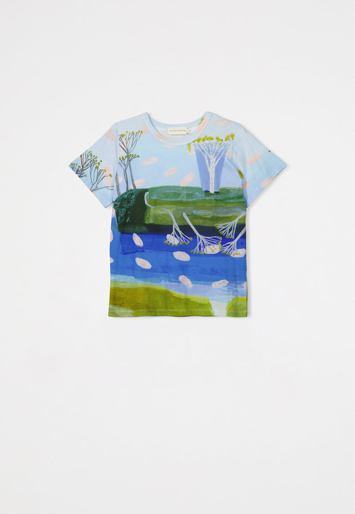 Behind The Trees - Nancybird - Apollo Tee - Lagoon - wearable art - nancybird SS24 collection - New Nancybird Tee - high quality t shirt