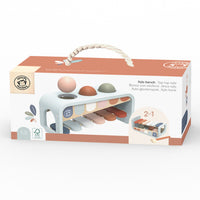 Behind The Trees - Box packaging of a children's toy Xylo bench with colorful elements on a white background - Speedy Monkey - Xylo Bench - Tap Tap Xylophone