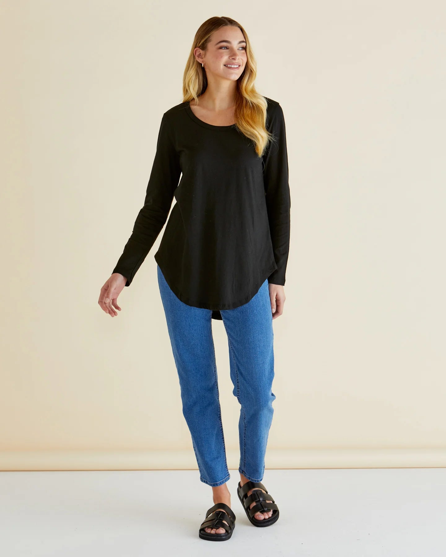 Behind The Trees - Betty Basics - Megan Long Sleeve Top - Black - basic long sleeve tee - cotton tee - long sleeve cotton tee - t-shirt with long sleeves