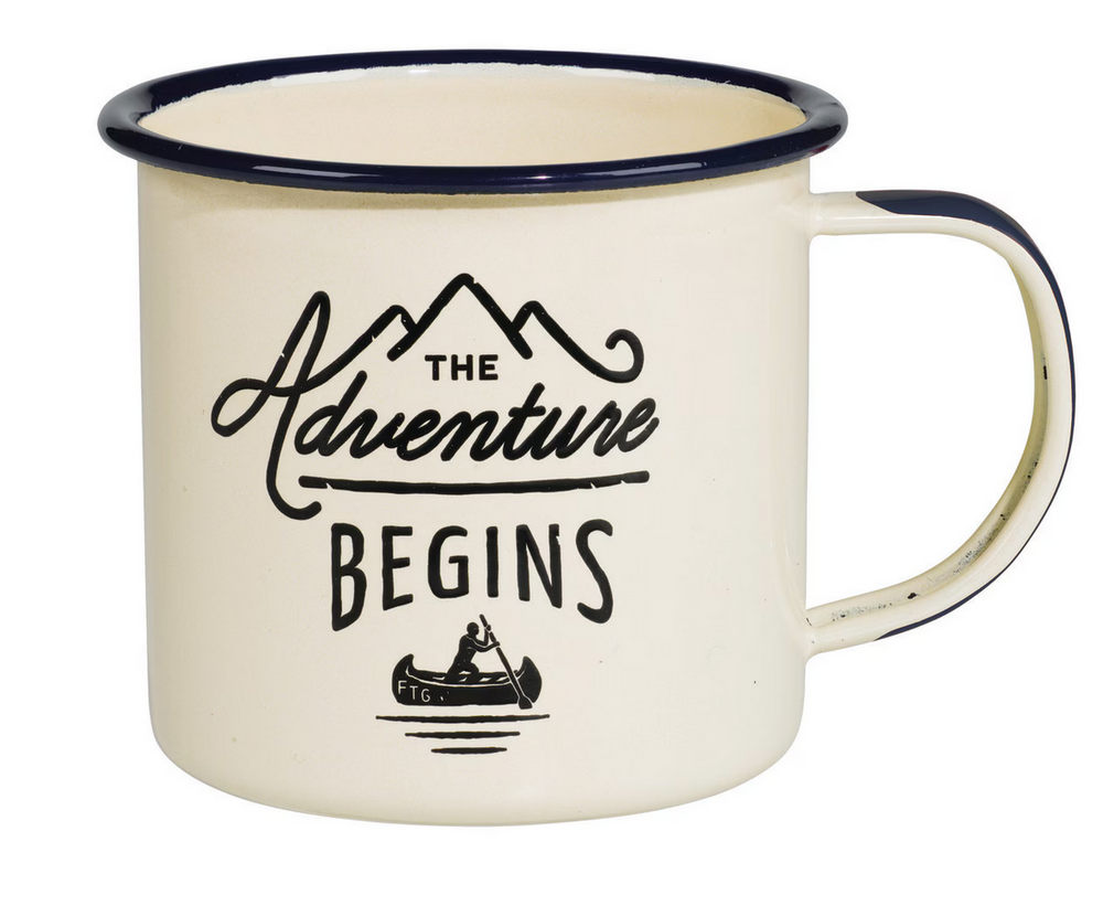 Behind The Trees - Gentleman's Hardware - Enamel Mug - Adventure Begins - Cream  - Father's Day 2024 - gift for Dad under $20 - camping mug - 