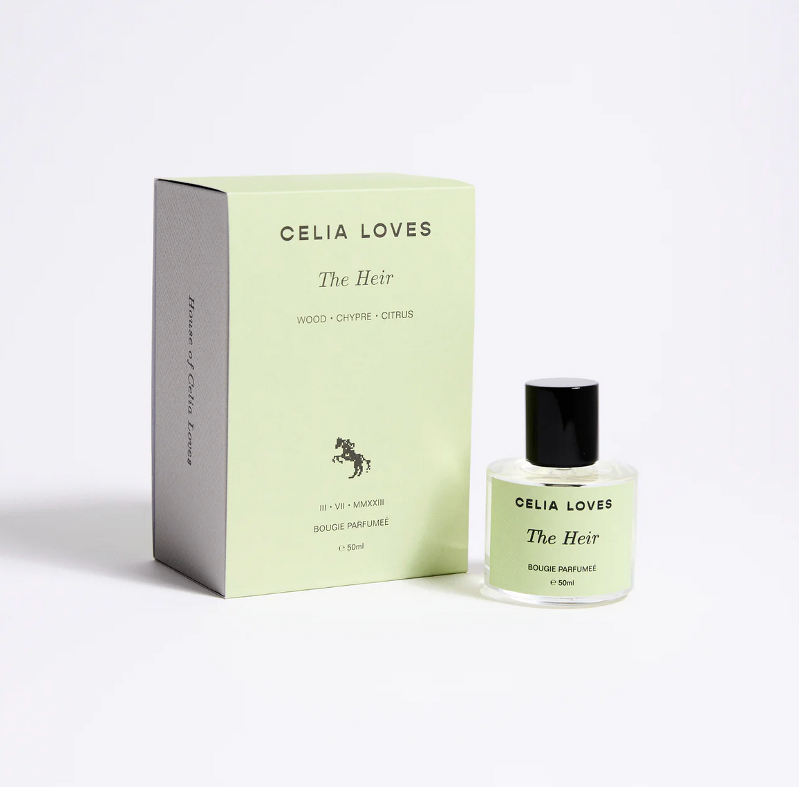 Behind The Trees - Celia Loves 'The Heir' perfume bottle and packaging on a white background - Eau de Parfum Opulence 50ml - The Heir